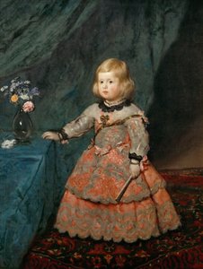 Barok : Portret infantki Małgorzaty Teresy (1651-1673) w różowej sukience autorstwa Velazqueza, Diego (1599-1660), ok. 1930 r. 1653. Olej na płótnie