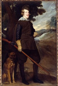 Portret Filipa IV (1605-1665), króla Hiszpanii w stroju myśliwskim w wieku 30 lat. Obraz Diego Rodrigueza de Silva y Velasquez (1599-1660) autorstwa Diego Velázquez