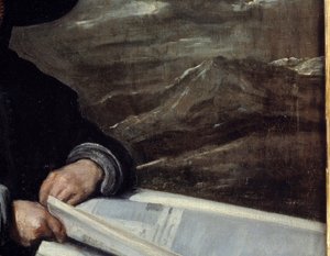Portret błazna Diego de Acedo mówi kuzyn Detal. Obraz Diego Rodrigueza de Silva y Velasquez (1599-1660) autorstwa Diego Velázquez