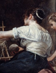 Błystki lub bajka Arachne Detail o pracowniku pleców. Obraz Diego Rodrigueza de Silva y Velasquez (1599-1660), ok. 1930 r. 1653. Słońce 2,2x2,89 m Madryt, Muzeum Prado autorstwa Diego Velázquez