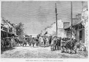 Francuska rezydencja w Hanoi. Grawerunek Lancelota, po fotografii, ilustrujący historię Trente mois au Tonkin w 1884 r., autorstwa doktora Hocquarda, in le tour du monde 1889, w reżyserii Edouarda Chartona (1807-1890), Hachette, Paryż. autorstwa Dieudonne Auguste Lancelot