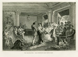 Imprezuj w Santa Cruz de Nano. Grawerunek Lancelota ilustrujący historię Lucon i Palaouan, sześć lat na Filipinach, Alfreda Marche