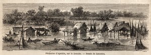 Łowiska Apathin (Serbia), nad Dunajem. Rysunek Lancelota, ilustrujący jego podróż z Paryża do Bukaresztu w 1860 r. Grawer w „”Le tour du monde””, pod redakcją Edouarda Chartona autorstwa Dieudonne Auguste Lancelot