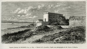 Dom Giuseppe Garibaldiego (1807-1882) w La Caprera (Sardynia), wygrawerowany według rysunku D.Lancelota, aby zilustrować historię dzisiejszej Syrii, autorstwa pana Lorteta, dziekana Wydziału Lekarskiego w Lyonie, któremu powierzono misja naukowa Ministerst