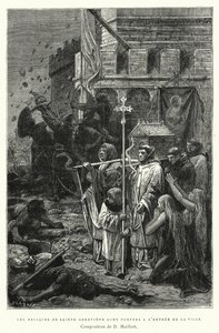 Relikwie św. Genowefy są przenoszone przy wejściu do miasta (rycina) autorstwa Diogene Ulysse Napoleon Maillart
