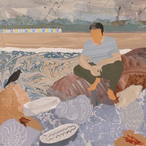 Chatki na plaży i skamieliny (kolaż) autorstwa Dione Verulam