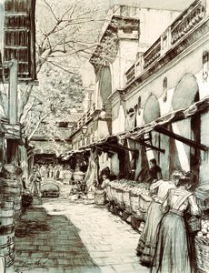 Plac rynku św. Katarzyny w Barcelonie (rysunek) autorstwa Dionisio Baixeras Verdaguer