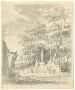 Arkadyjski krajobraz z postaciami wokół posągu autorstwa Dionys van Nijmegen (possibly)