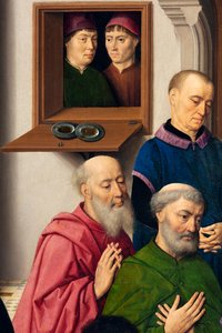 Kościół parafialny (kościół parafialny św. Piotra). obraz. Ostatnia Wieczerza. Napady Dirka. 1464-1468. Szczegół. centralny panel. autorstwa Dirck Bouts