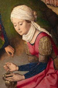 Kościół parafialny (Parochiekerk Sint-Pieter). Obraz. Ostatnia Wieczerza. Szturmowce. 1464-1468. Szczegół. Prawy panel. autorstwa Dirck Bouts
