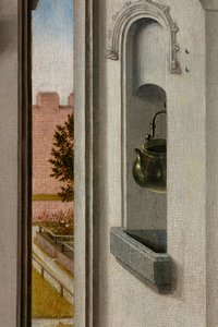 Kościół parafialny (kościół parafialny św. Piotra). obraz. Ostatnia Wieczerza. Szturmowce. 1464-1468. Szczegół. Panel centralny. autorstwa Dirck Bouts