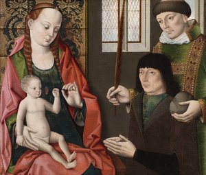 Dziewica z Dzieciątkiem ze św. Szczepanem i darczyńcą, ok. 1480 autorstwa Dirck Bouts