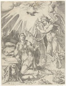 zwiastowanie Upadek i odkupienie ludzkości przez życie i mękę Chrystusa (tytuł serii) autorstwa Dirck Volckertsz. Coornhert (attributed to)