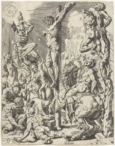 Chrystus na krzyżu Upadek i odkupienie ludzkości przez życie i mękę Chrystusa (tytuł serii) autorstwa Dirck Volckertsz. Coornhert (attributed to)