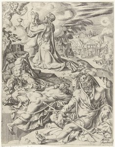 Chrystus w Ogrodzie Getsemani Upadek i odkupienie ludzkości przez życie i mękę Chrystusa (tytuł serii) autorstwa Dirck Volckertsz. Coornhert (attributed to)