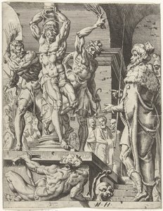 Biczowanie Chrystusa Upadek i odkupienie ludzkości przez życie i mękę Chrystusa (tytuł serii) autorstwa Dirck Volckertsz. Coornhert (attributed to)