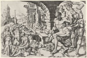 Hiob jest biczowany przez Szatana autorstwa Dirck Volckertsz. Coornhert (attributed to)
