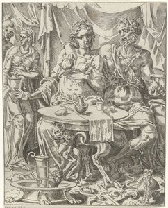 Judyta i Holofernes na uczcie Judyta i Holofernes (tytuł serii) autorstwa Dirck Volckertsz. Coornhert (attributed to)