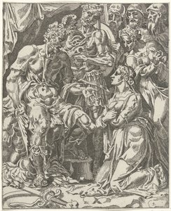 Judith voor Holofernes Judyta w Holofernesie (tytuł serii) autorstwa Dirck Volckertsz. Coornhert (attributed to)