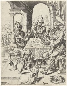 Posiłek w Emaus Upadek i odkupienie ludzkości przez życie i mękę Chrystusa (tytuł serii) autorstwa Dirck Volckertsz. Coornhert (attributed to)
