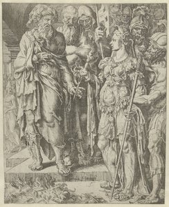 Tamar pokazuje zabezpieczenie Historia Judy i Tamar (tytuł serii) autorstwa Dirck Volckertsz. Coornhert (attributed to)