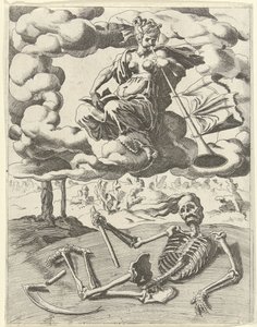 Sława zwycięża śmierć Triumfy Petrarki (tytuł serii) autorstwa Dirck Volckertsz. Coornhert (possibly)