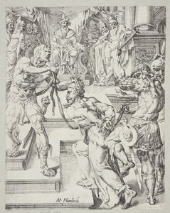 Chrystus przed Kajfaszem autorstwa Dirck Volckertsz. Coornhert