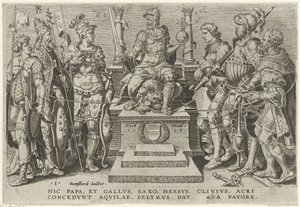 Cesarz Karol V otoczony pokonanymi przeciwnikami Zwycięstwa Karola V (tytuł serii) Divi Caroli. v. imp. optować. max victoriae, ex multis praecipuae (tytuł serii)