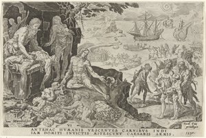 Wojska cesarskie Karola V najeżdżają Amerykę Środkową, 1530 Zwycięstwa Karola V (tytuł serii) Divi Caroli. v. imp. optować. max victoriae, ex multis praecipuae (tytuł serii) autorstwa Dirck Volckertsz. Coornhert