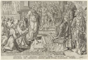Zniewolenie sześciu miast niemieckich, 1547 Zwycięstwa Karola V (tytuł serii) Divi Caroli. v. imp. optować. max victoriae, ex multis praecipuae (tytuł serii) autorstwa Dirck Volckertsz. Coornhert