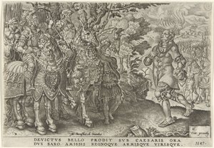 Kapitulacja księcia Saksonii na polu bitwy pod Mühlberg, 1547 Zwycięstwa Karola V (tytuł serii) Divi Caroli. v. imp. optować. max victoriae, ex multis praecipuae (tytuł serii) autorstwa Dirck Volckertsz. Coornhert
