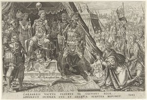 Wilhelm II, książę Gelre, poddaje się władzy Karola V, 1543 Zwycięstwa Karola V (tytuł serii) Divi Caroli. v. imp. optować. max victoriae, ex multis praecipuae (tytuł serii) autorstwa Dirck Volckertsz. Coornhert