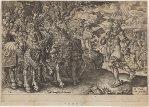 Kapitulacja Jana Fryderyka, elektora saskiego, po bitwie pod Mühlberg autorstwa Dirck Volckertz Coornhert, after Maerten van Heemskerck