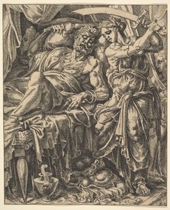 Judith zabija Holofernesa, z Historii Judyty i Holofernesa.