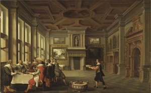 Diner distingue dans un interieur - Distinguished Dinner Company in an Interior, Delen, Dirck van (ok. 1605-1671). olej na płótnie