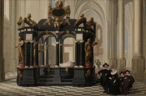 Eine Familie am Grab des Prinzen William I. in der Nieuwe Kerk, Delft. 1645 autorstwa Dirck van Delen