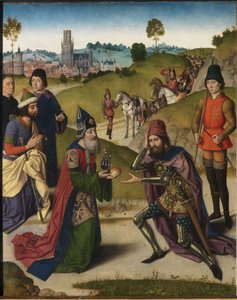 Ołtarz Ostatniej Wieczerzy: Spotkanie Abrahama i Melchizedeka lewe skrzydło, 1464-1468