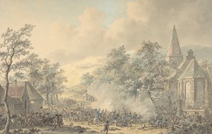 Scena bitewna z kościołem po prawej, ca. 1790-1800. autorstwa Dirk Langendijk