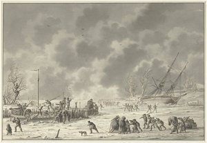 Loty Landzaten w Texel, styczeń 1795 Opuszczenie kanonika Bootena i Vlugta Landzaaten w grudniu 1794 r. (tytuł na obiekcie)