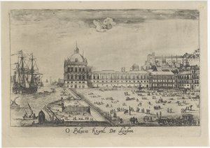 Widok na Pałac Królewski w Lizbonie O Palacio Real de Lixboa (tytuł na obiekcie) Widoki Lizbony (tytuł serii)