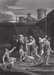 Ukamienowanie Szczepana, Dzieje Apostolskie, rozdział VII, wersety 54, 60 (rycina) autorstwa Domenichino (1581 1641) (after)