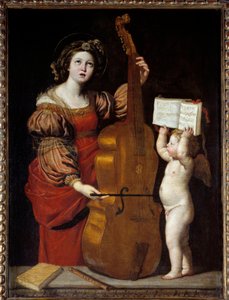 Św. Cecylia z aniołem trzymającym partyturę. Domenico Zampieri z Dominiquin (1581-1641) Ec. Włochy.