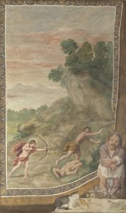 Apollo zabija Fresk Cyklopa z Villa Aldobrandini, 1617-1618 autorstwa Domenichino