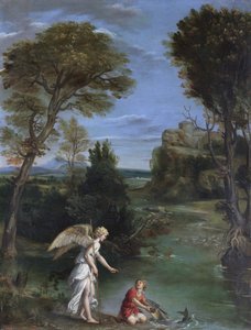 Krajobraz z Tobiasem trzymającym rybę autorstwa Domenichino