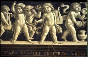 Fryz cherubinów, od Narodzenia NMP (fresk) (detal z 60456) autorstwa Domenico Ghirlandaio