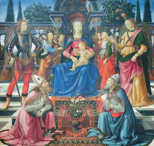 Madonna z Dzieciątkiem z archaniołami i świętymi biskupami Justusem i Zenobiuszem autorstwa Domenico (1449 94) Ghirlandaio