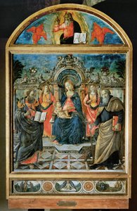 Madonna na tronie, Dzieciątko Jezus, dwa anioły oraz święci Bartłomiej i Antoni Abbas ... autorstwa Domenico (1449-94) Ghirlandaio