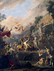 Męczeństwo św. Wawrzyńca, obraz Domenico Gargiulo zwany Micco Spadaro (1609 lub 1610-ca 1675), Włochy