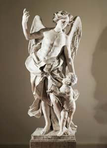 Anioł Stróż, ok. 1724, autorstwa Domenico Antonio Vaccaro (1678-1745), marmurowy posąg, wysokość 190 cm, antyzakrystia bazyliki San Paolo Maggiore, Neapol, Kampania, Włochy