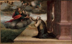 Ołtarz ze stygmatami św. Katarzyny. Szczegół Predelle: Mistyczne wesele św. Katarzyny ze Sieny. Obraz Domenico Beccafumi (1486-1551) autorstwa Domenico Beccafumi
